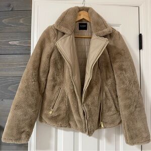 GUESS Taupe Teddy Jacket | Cozy Faux Fur | XS
